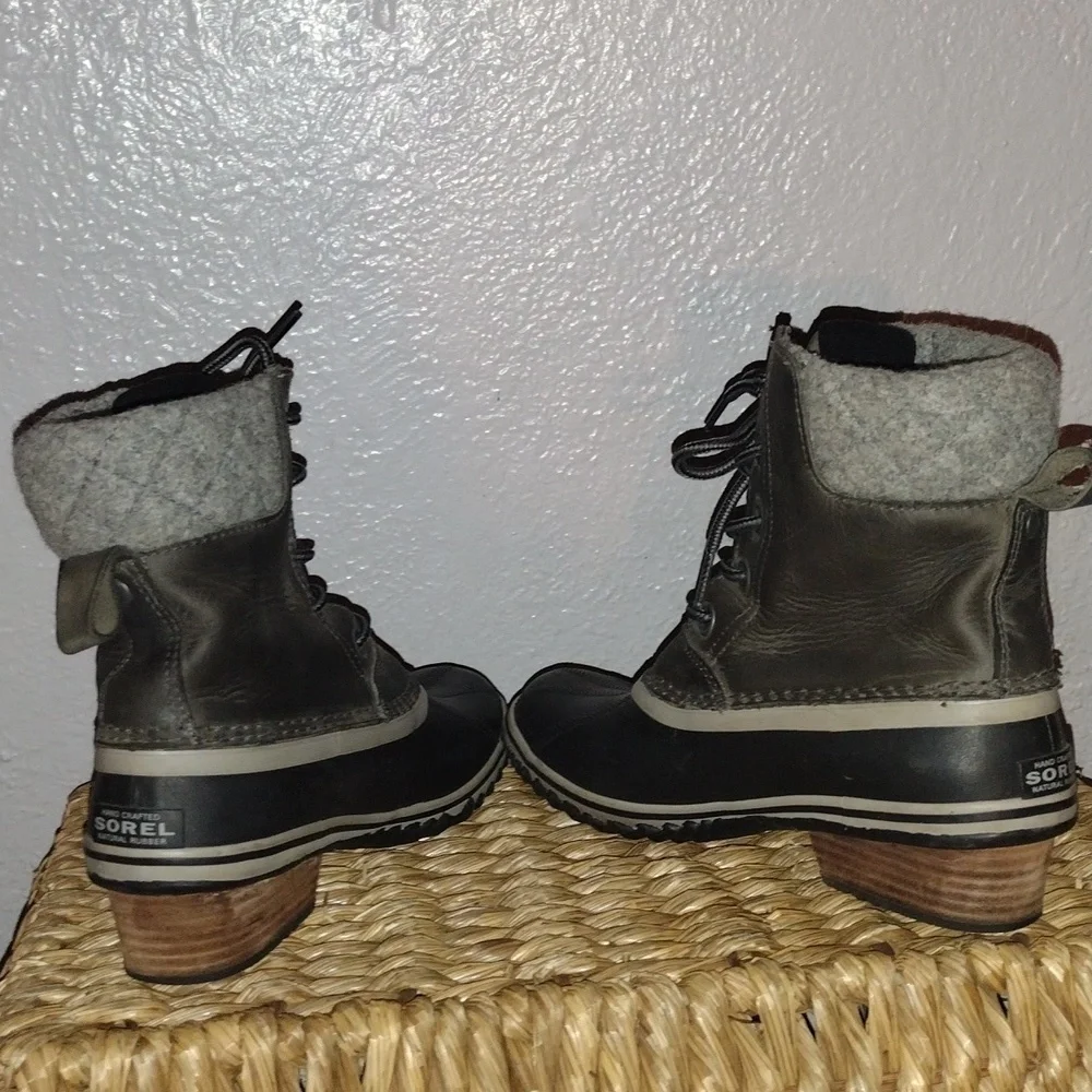 Sorel Slimpack II Lace up Winter Olive Green Gray Black Boots 7